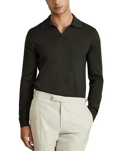 Reiss Milburn Long Sleeve Open Collar Polo Sweater In Dark Military
