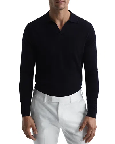 Reiss Mens Navy Milburn Open-collar Wool Jumper