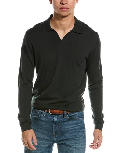 Reiss Milburn Merino Wool Open Collar Polo Shirt In Black