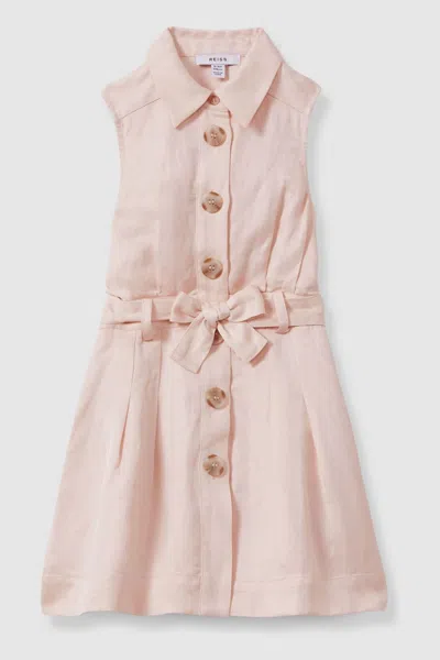 Reiss Kids' Milena - Pink Viscose-linen Belted Collared Dress, Uk 13-14 Yrs
