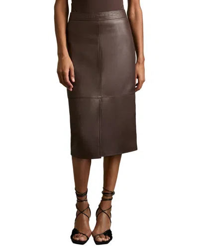 Reiss Miley Leather Midi Skirt In Brown