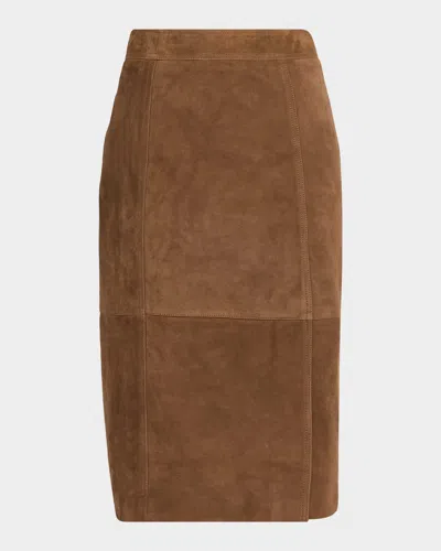 Reiss Miley Straight-fit Suede Skirt In Brown