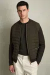 Reiss Military Green Tosca Quilted Hybrid Jacket In Military Green