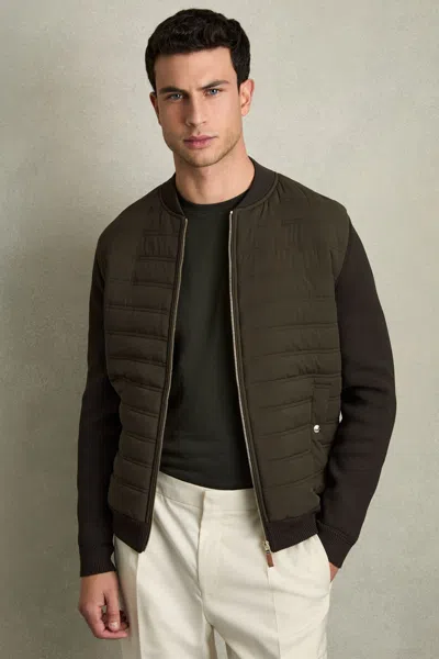 Reiss Military Green Tosca Quilted Hybrid Jacket