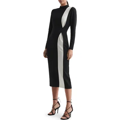 Reiss Millie Colorblock Long Sleeve Midi Dress In Black White