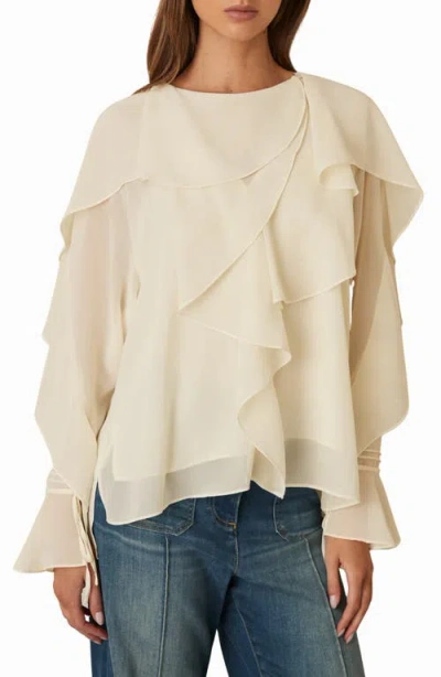 Reiss Milo Semisheer Ruffle Fluted Sleeve High-low Top