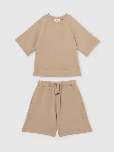 Reiss Kids' Mink 13-14 Yrs Modal-blend Sweatshirt And Shorts Set In Brown