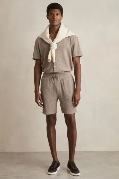 Reiss Mink Brown Cotton Textured Drawstring Shorts