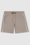 Reiss Mink Brown Cotton Textured Piped Shorts