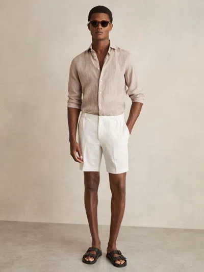 Reiss Mink Brown Linen Button-through Shirt