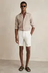 Reiss Mink Brown Linen Striped Cutaway-collar Shirt