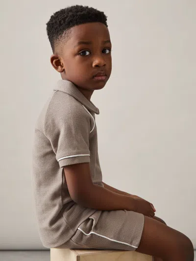 Reiss Mink Brown 3-9 Yrs Cotton Textured Piped Shorts