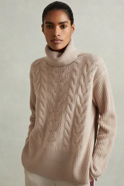 Reiss Mink Wool-cashmere Cable Knit Roll Neck Jumper