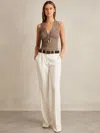 Reiss Mink Craft-stitch Rib-knit Vest In Brown