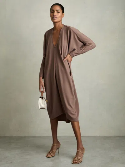 Reiss Mink Draped Jersey Midi Dress