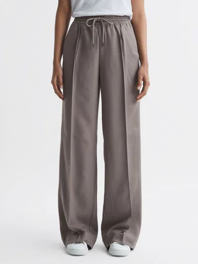 Reiss Mink Drawstring Wide Leg Trousers In Brown