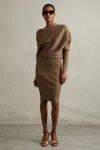 Reiss Mink Lara Off-the-shoulder Ribbed Midi Dress In Mink