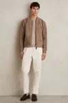 Reiss Mink Leather-sleeve Suede Brick Bomber Jacket