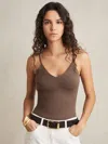 Reiss Mink Lyocell-blend Knitted Vest In Brown