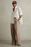 Reiss Mink Neutral Eden Elasticated-waist Wide-leg Twill Trousers