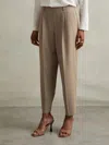 Reiss Mink Neutral Eden Taper Front Pleat Tapered Trousers