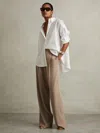 Reiss Mink Neutral Petite Elasticated-waist Wide-leg Twill Trousers