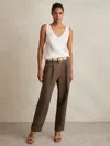 Reiss Mink Neutral Linen Belted Tapered Trousers In Brown