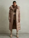 Reiss Mink Neutral Longline Hooded Puffer Coat In Brown