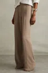Reiss Mink Neutral Petite Elasticated-waist Wide-leg Twill Trousers