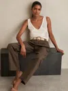 Reiss Mink Neutral Petite Linen Belted Tapered Trousers In Brown