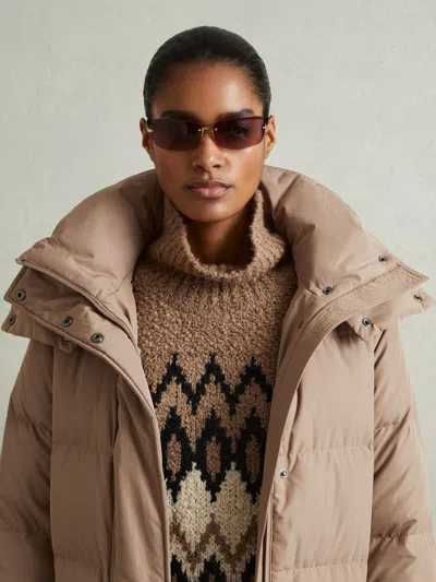 Reiss Mink Neutral Petite Longline Hooded Puffer Coat