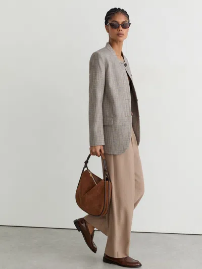Reiss Mink Neutral Tall Elasticated-waist Wide-leg Twill Trousers