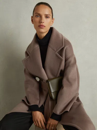 Reiss Mink Neutral Wool-blend Blindseam Coat In Brown