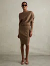 Reiss Mink Lara Off-the-shoulder Ribbed Midi Dress In Brown
