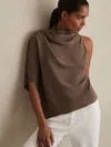 Reiss Mink One-shoulder Draped Top In Brown