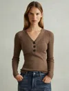 Reiss Mink Ribbed Sleeve Jumper In Brown