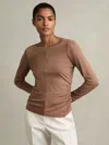 Reiss Mink Ruched Side Crew-neck Top In Brown