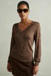 Reiss Mink Striped V-neck Jumper In Mink