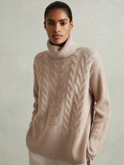 Reiss Mink Wool-cashmere Cable Knit Roll Neck Jumper