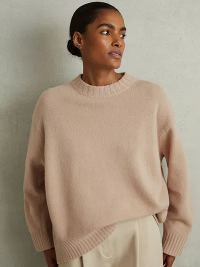 Reiss Mink Wool-cashmere Crew Neck Jumper In Brown