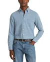 Reiss Minoa Chambray Pique Jersey Button Down Shirt In Washed Blue