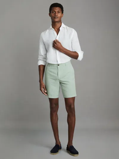 Reiss Mint Cotton Linen Blend Internal Drawstring Shorts