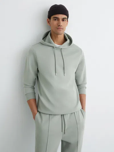 Reiss Mint Green Premium Interlock-jersey Hoodie In Gray