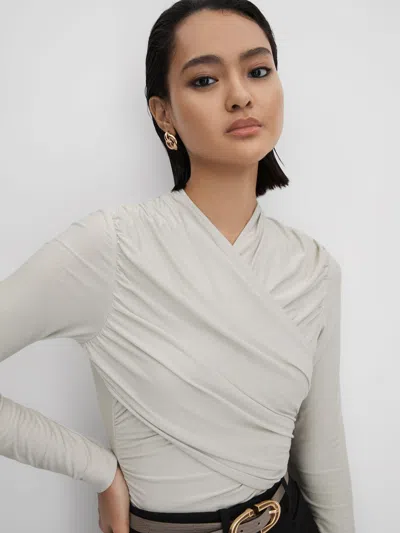 Reiss Mint Wrap Front Top In Green