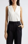 Reiss Mira V-neck Sleeveless Woven Top In Ivory