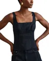 Reiss Mirabelle Square-neck Corset Linen Top In Navy