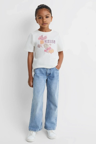 Reiss Kids' Misha - Ivory Junior Cotton Motif Crew-neck T-shirt, Age 4-5 Years