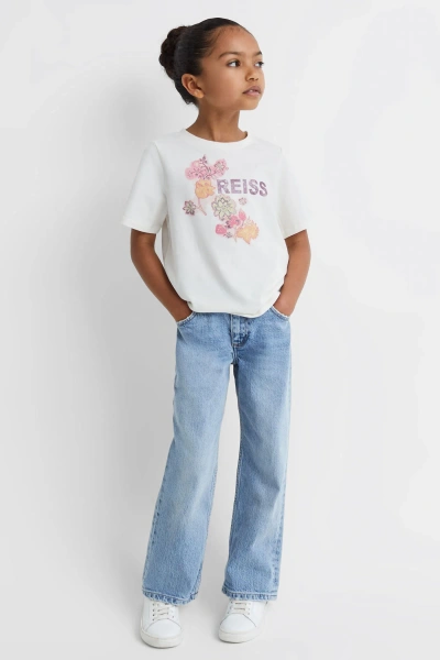 Reiss Kids' Misha - Ivory Senior Cotton Motif Crew-neck T-shirt, Uk 12-13 Yrs