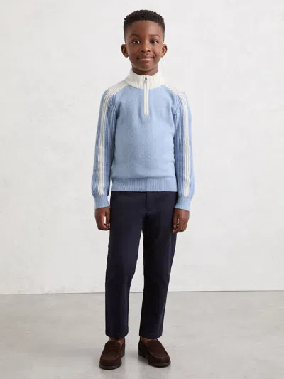 Reiss Mist Blue Carnellis 3-9 Yrs Half-zip Contrast Knitted Jumper With Wool