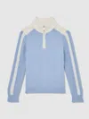 Reiss Blue/white Carnellis 9-13 Yrs Zipped Funnel-neck Jumper With Wool And Cotton In Blue